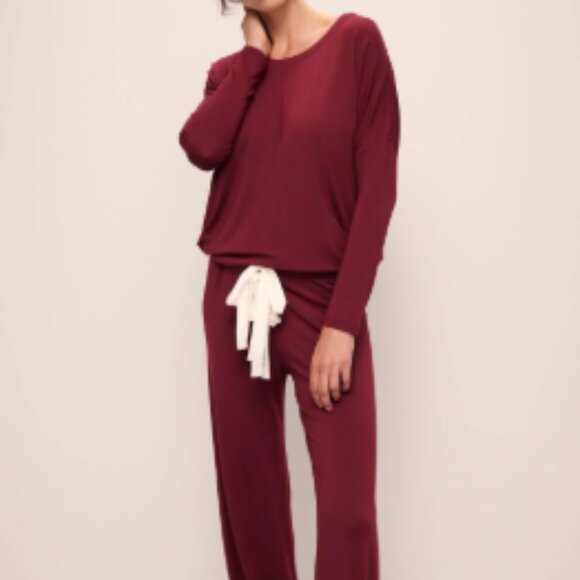 Eberjey Gisele TENCE Modal Slouchy PJ Set Plum/Ivory Small - Picture 2 of 3